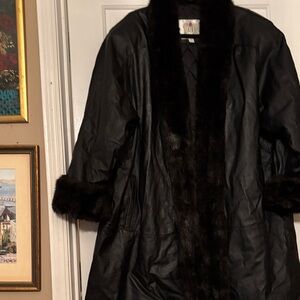 Vintage RZR Leather Coat with Faux Fur Shawl Collar Size 1X